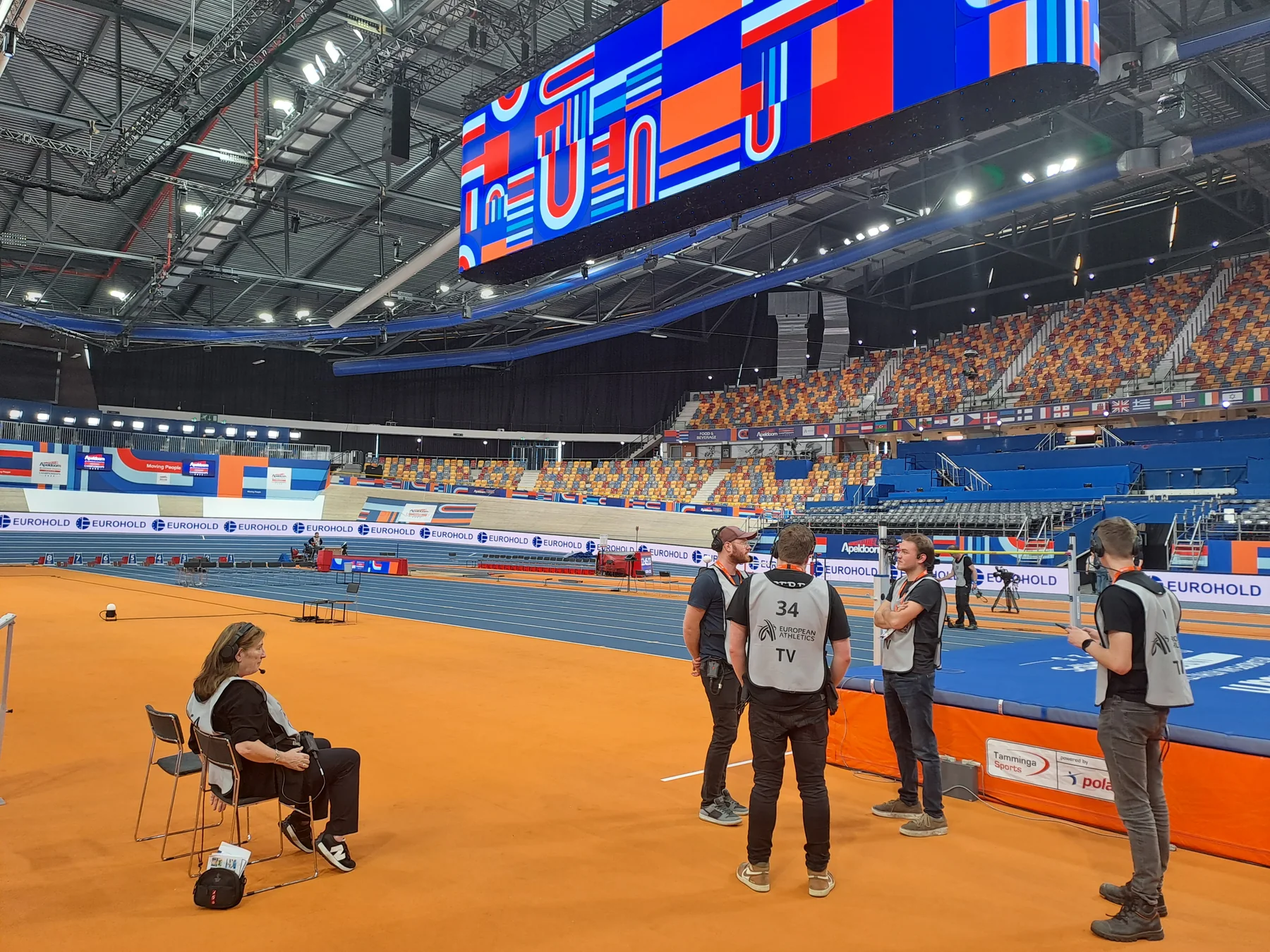 Indoor sportarena tijdens een liveproductie waar ik aan werk
