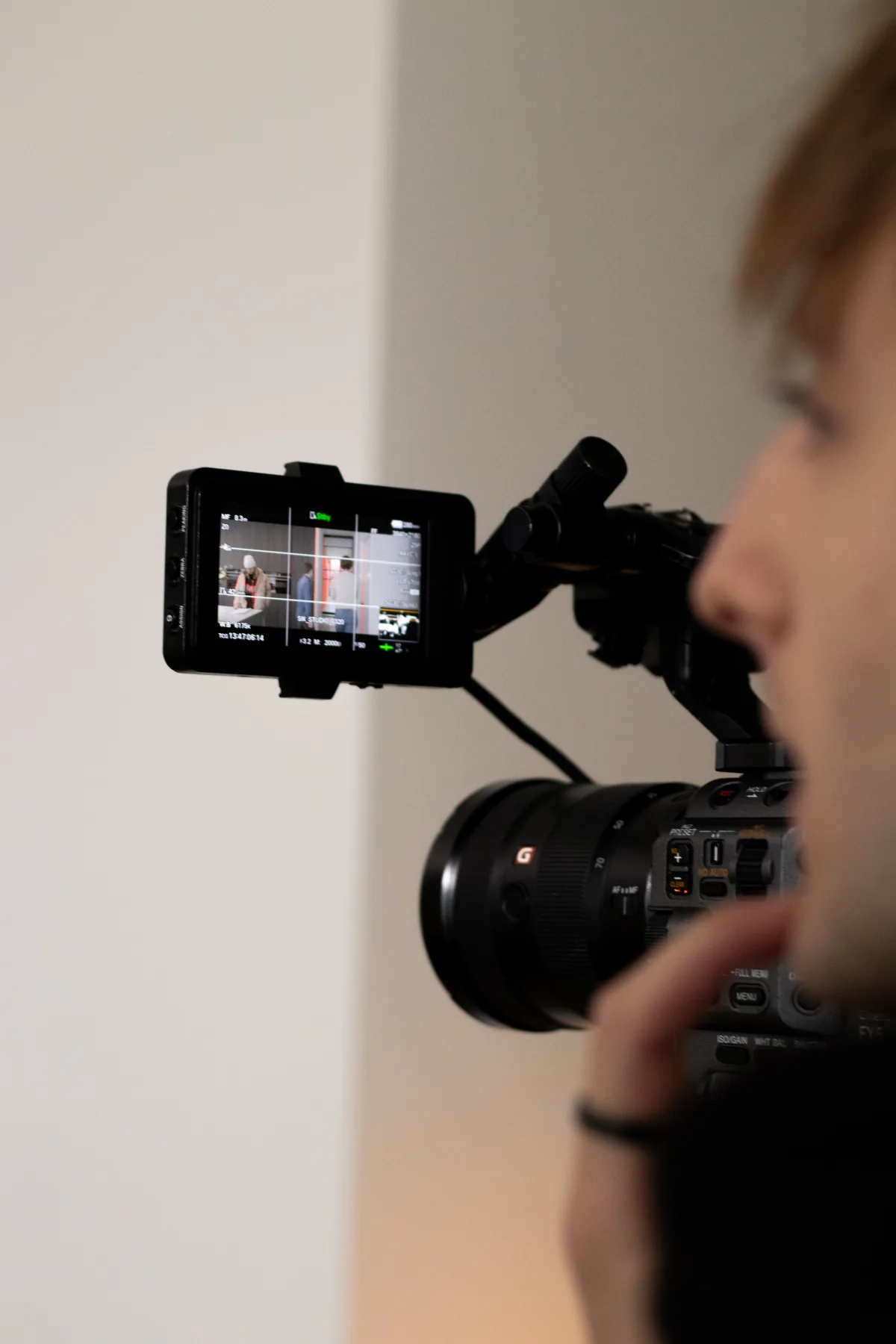Monitorbeeld van de korte film tijdens een take